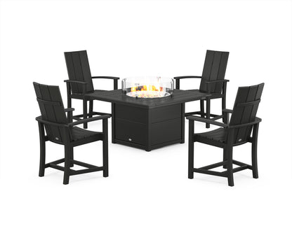 POLYWOOD® Modern 4-Piece Upright Adirondack Conversation Set with Fire Pit Table in Black