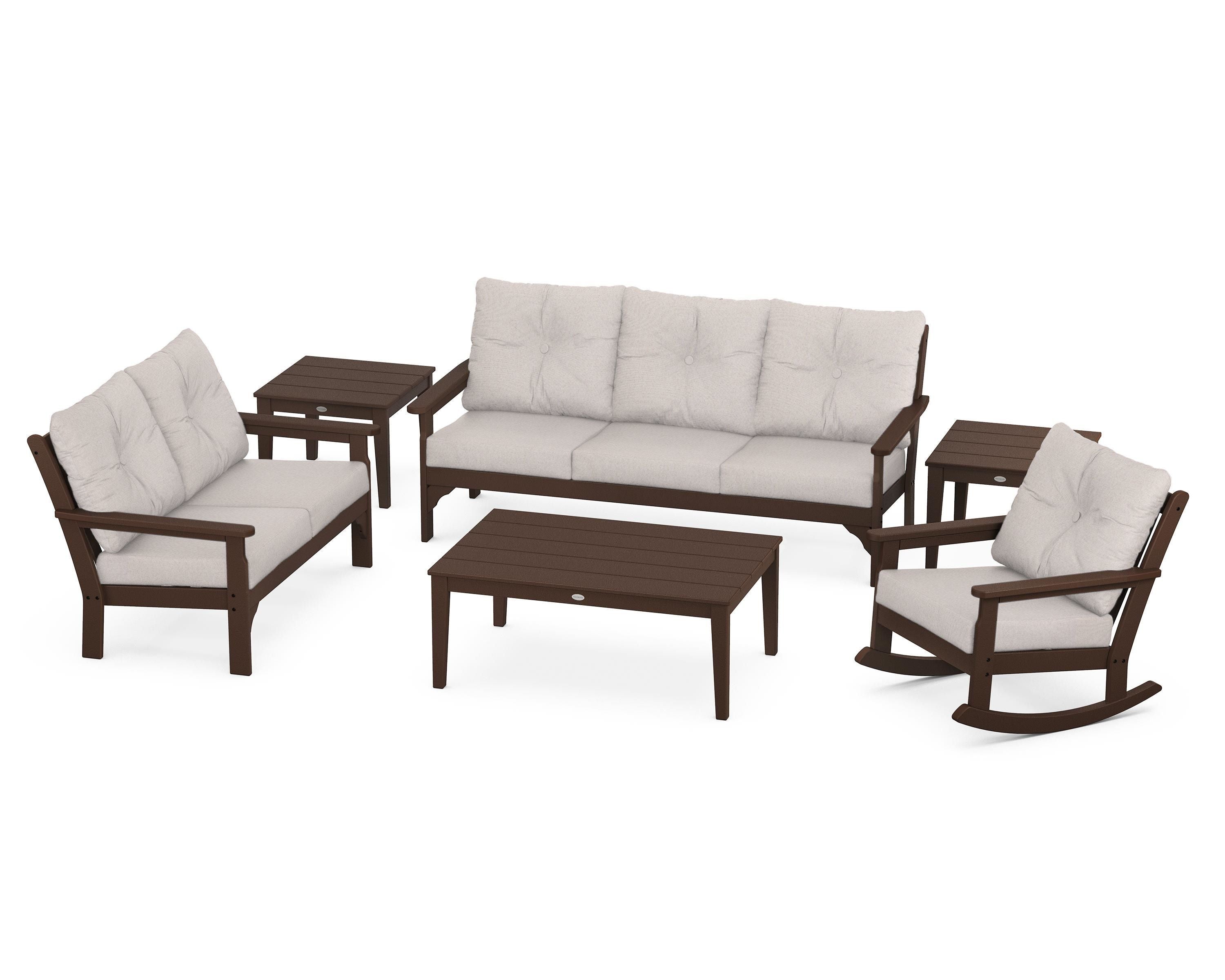 POLYWOOD® Vineyard 6-Piece Deep Seating Set in Mahogany / Dune Burlap