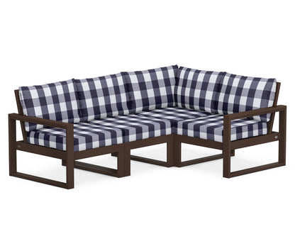 POLYWOOD® EDGE 4-Piece Modular Deep Seating Set in Mahogany / Buffalo Plaid Navy