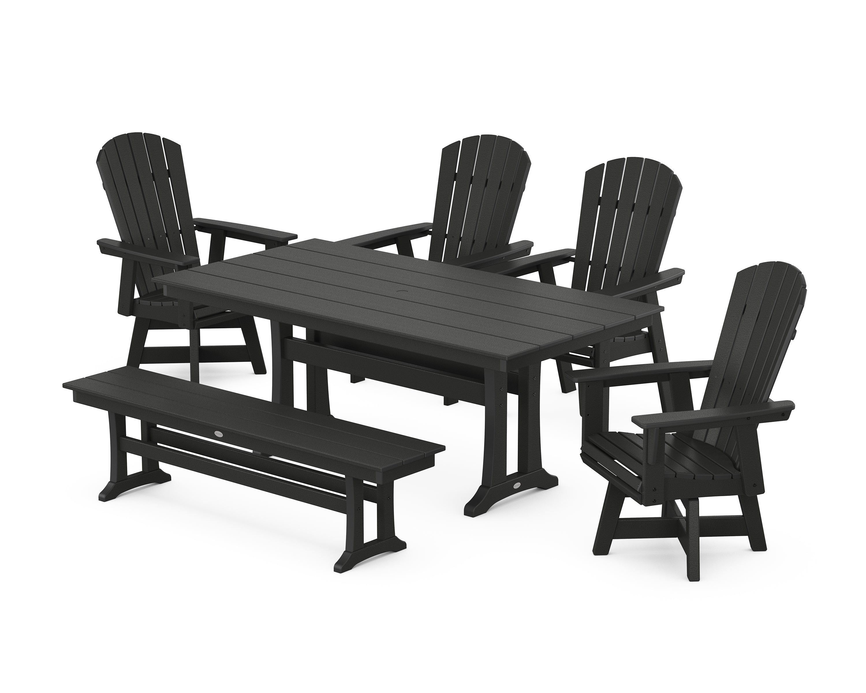 POLYWOOD® Nautical Adirondack Swivel 6-Piece Farmhouse Dining Set With Trestle Legs in Black