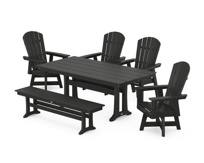 POLYWOOD® Nautical Adirondack Swivel 6-Piece Farmhouse Dining Set With Trestle Legs in Black