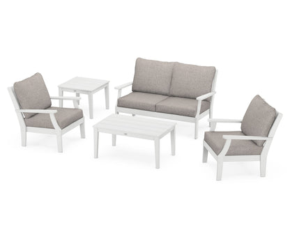 POLYWOOD® Braxton 5-Piece Deep Seating Set in White / Weathered Tweed