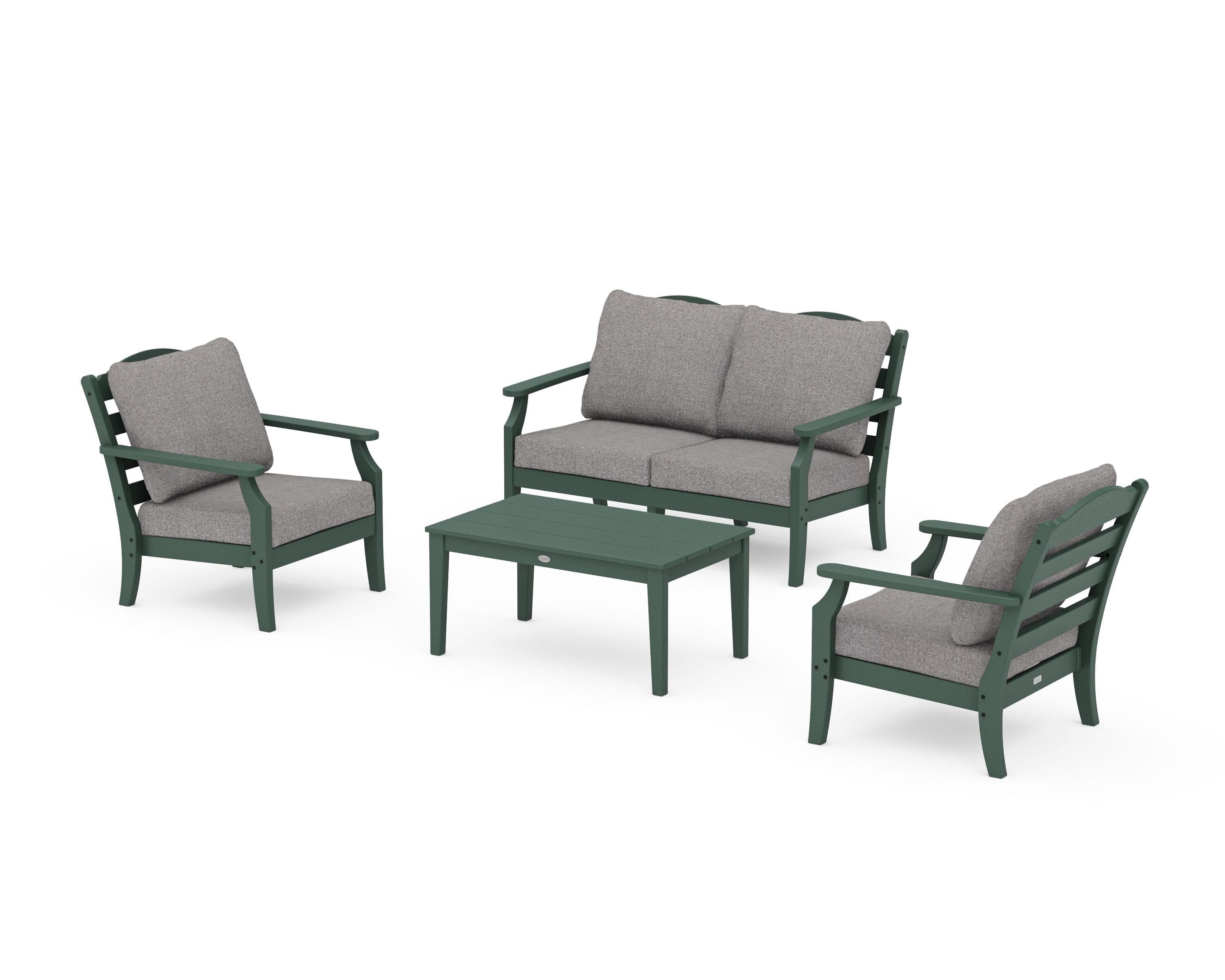 Draper James™ by  POLYWOOD® Savannah 4-Piece Deep Seating Set with Loveseat in Green / Grey Mist