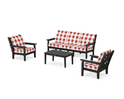 POLYWOOD® Chippendale 4-Piece Deep Seating Set with Sofa in Black / Buffalo Plaid Crimson