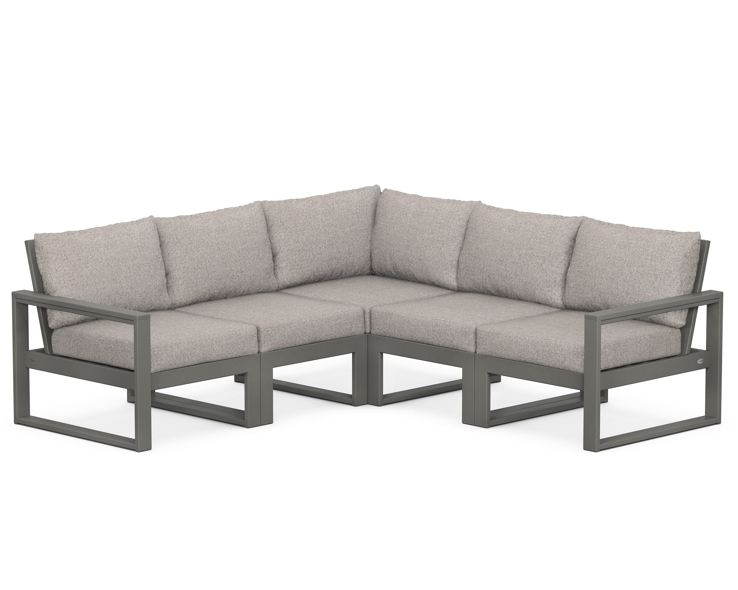 POLYWOOD® EDGE 5-Piece Modular Deep Seating Set in Slate Grey / Weathered Tweed
