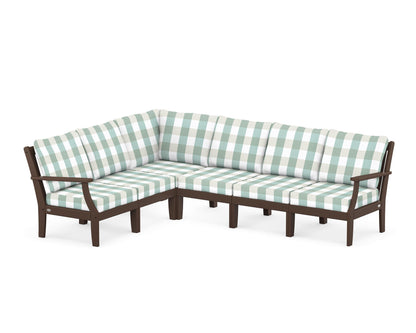 POLYWOOD® Braxton Modular 6-Piece Deep Seating Set in Mahogany / Buffalo Plaid Glacier Spa