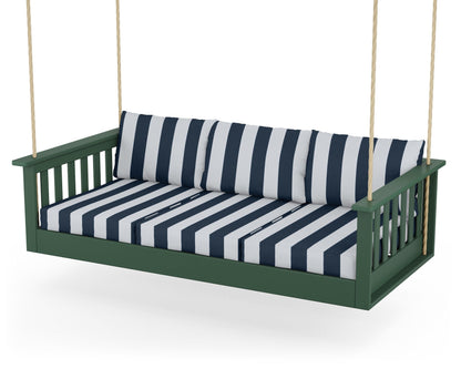 POLYWOOD® Vineyard Daybed Swing in Green / Cabana Stripe Marine Indigo