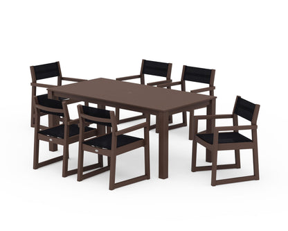 POLYWOOD® EDGE Sling Arm Chair 7-Piece Parsons Dining Set in Mahogany / Black Sling