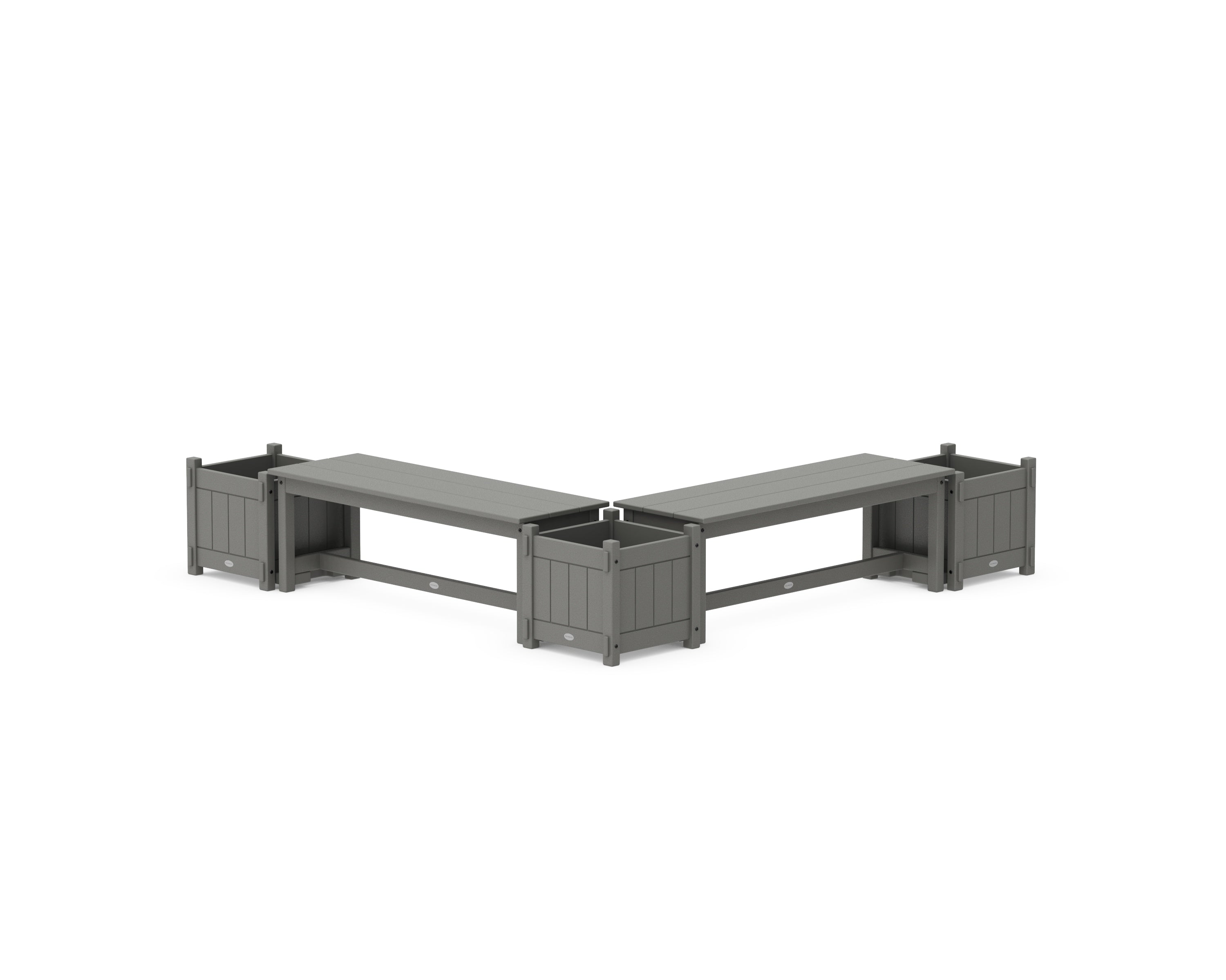 POLYWOOD® 48" Vineyard L- Shaped Planter Bench Corner Set in Slate Grey