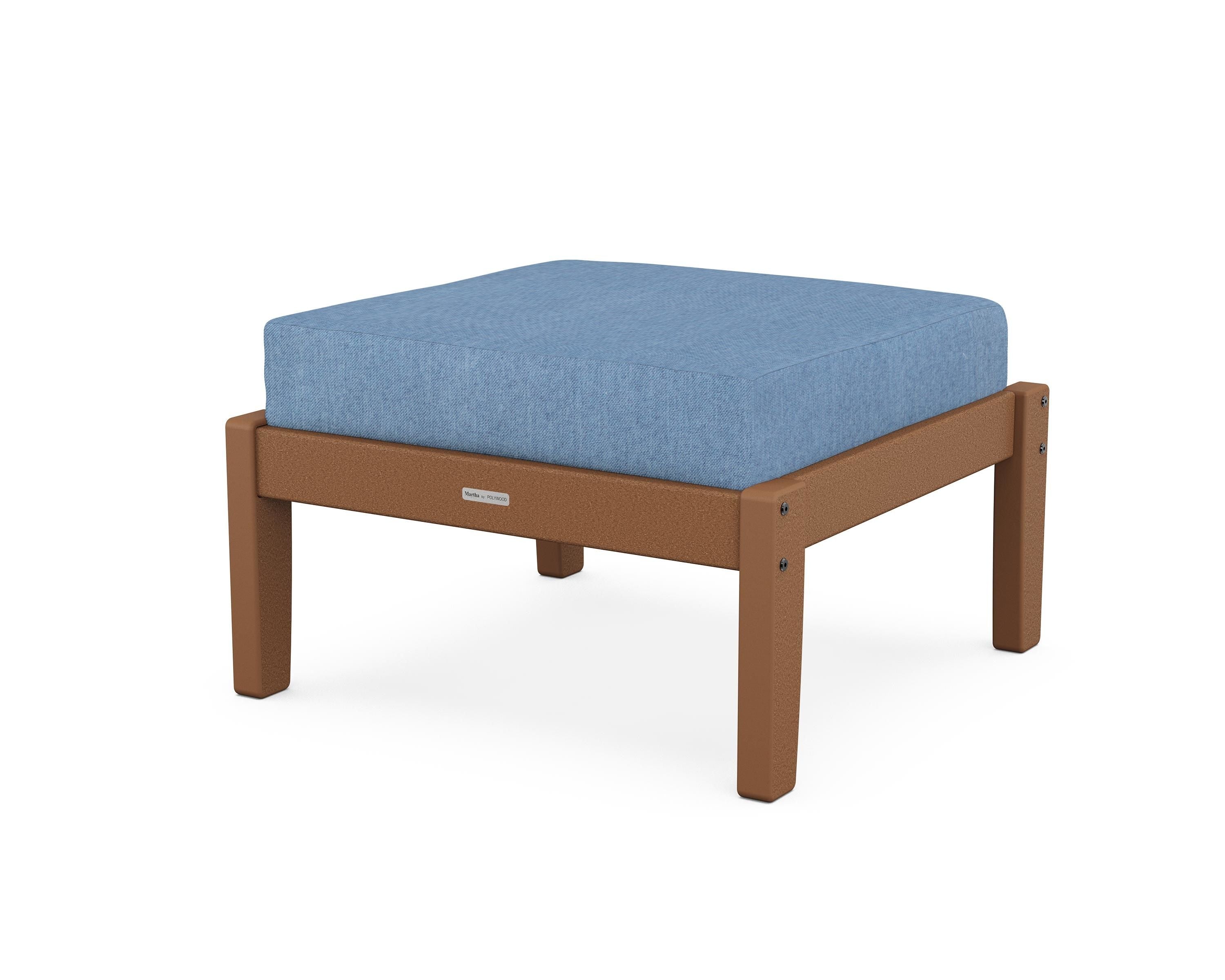 Martha Stewart by POLYWOOD® Chinoiserie Deep Seating Ottoman in Teak / Sky Blue