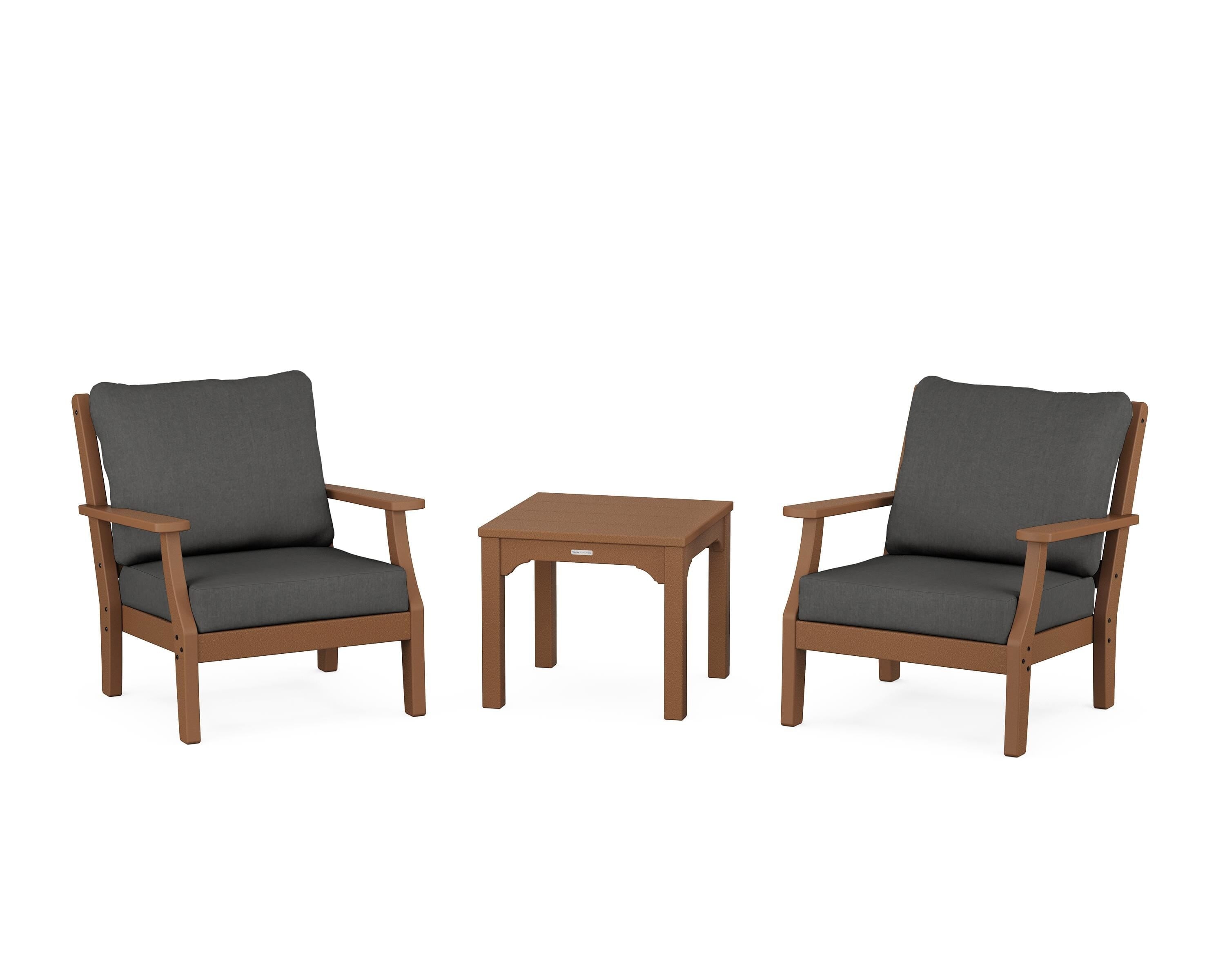 Martha Stewart by POLYWOOD® Chinoiserie 3-Piece Deep Seating Set in Teak / Spectrum Carbon