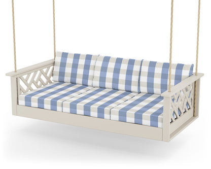 POLYWOOD® Chippendale Daybed Swing in Sand / Buffalo Plaid Sky Blue