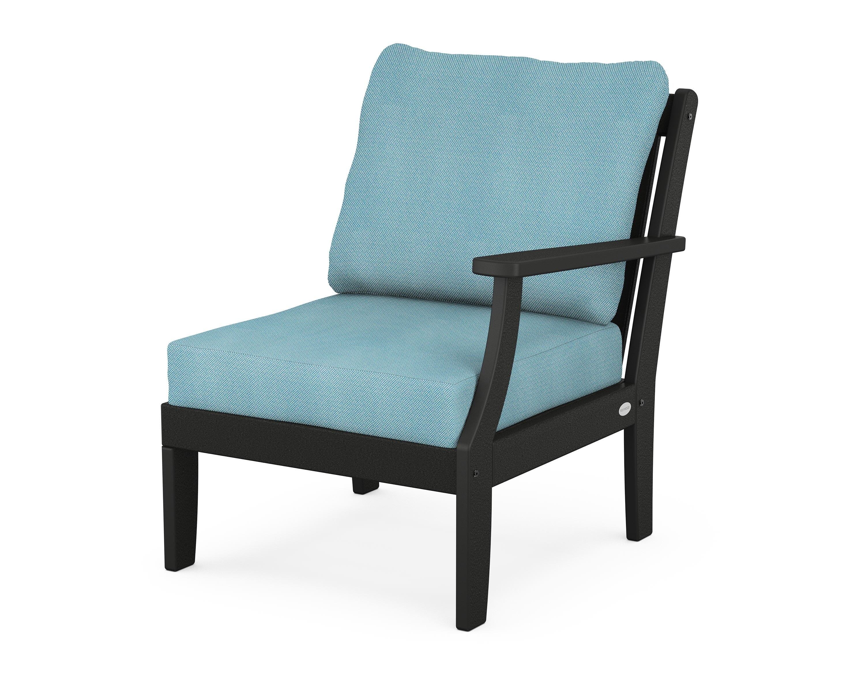 POLYWOOD® Braxton Modular Right Arm Chair in Black / Lattice Sky Blue
