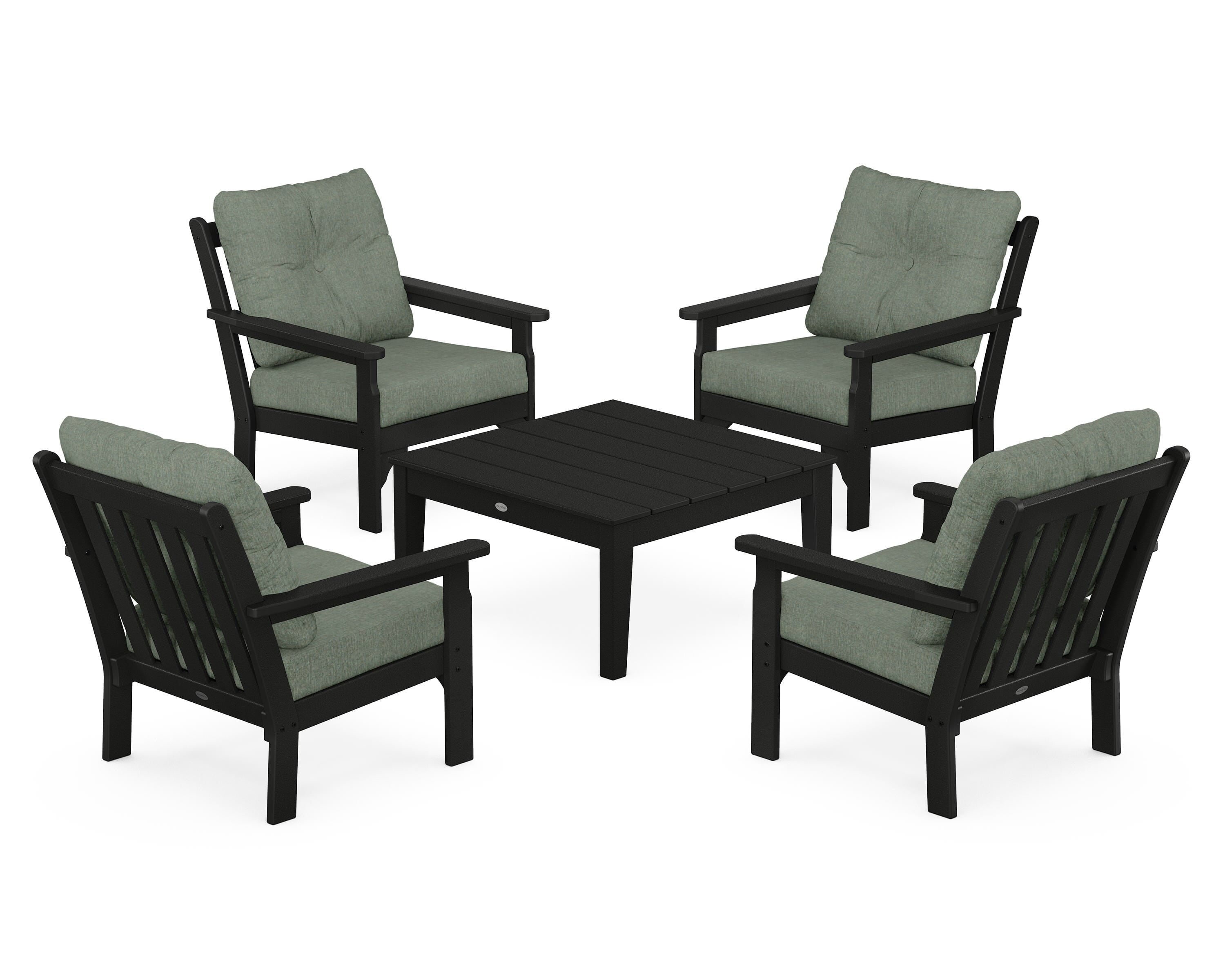 POLYWOOD® Vineyard 5-Piece Deep Seating Conversation Set in Black / Cast Sage