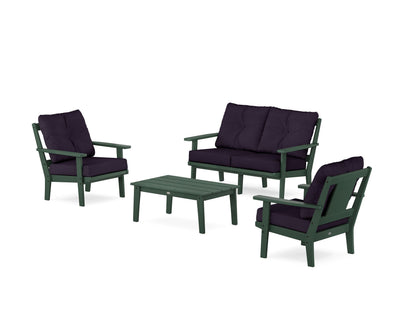 POLYWOOD® Prairie 4-Piece Deep Seating Set with Loveseat in Green / Navy Linen