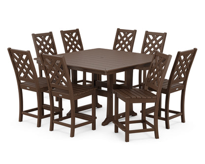 Country Living Wovendale Side Chair 9-Piece Square Counter Set with Trestle Legs in Mahogany