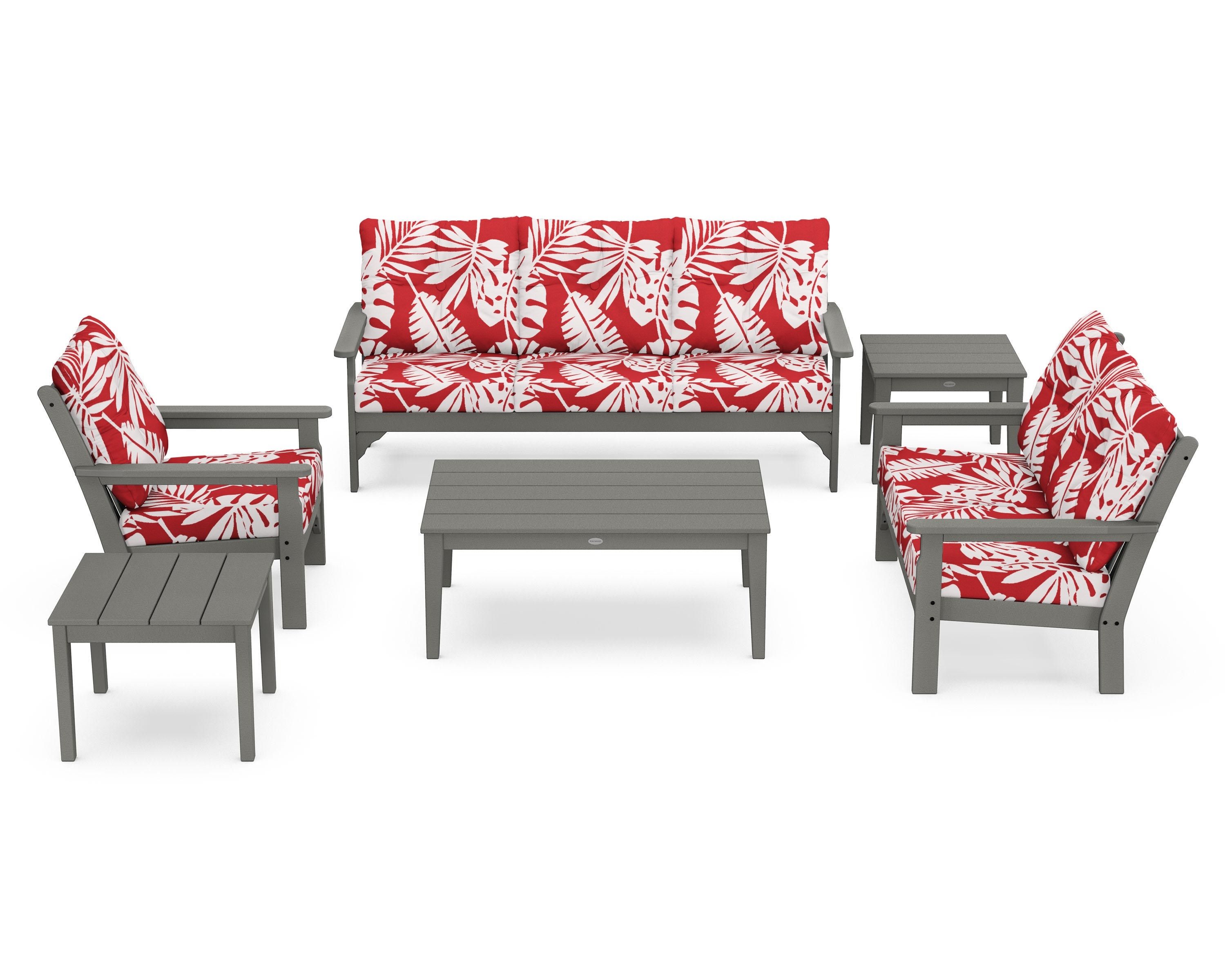 POLYWOOD® Vineyard 6-Piece Deep Seating Set in Slate Grey / Leaf Crimson