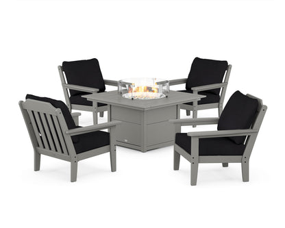 Country Living Cottage 5-Piece Deep Seating Set with Fire Pit Table in Slate Grey / Midnight Linen