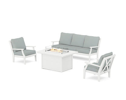 POLYWOOD® Braxton Deep Seating Fire Pit Table Set in White / Spa