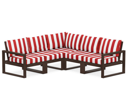 POLYWOOD® EDGE 5-Piece Modular Deep Seating Set in Mahogany / Cabana Stripe Crimson