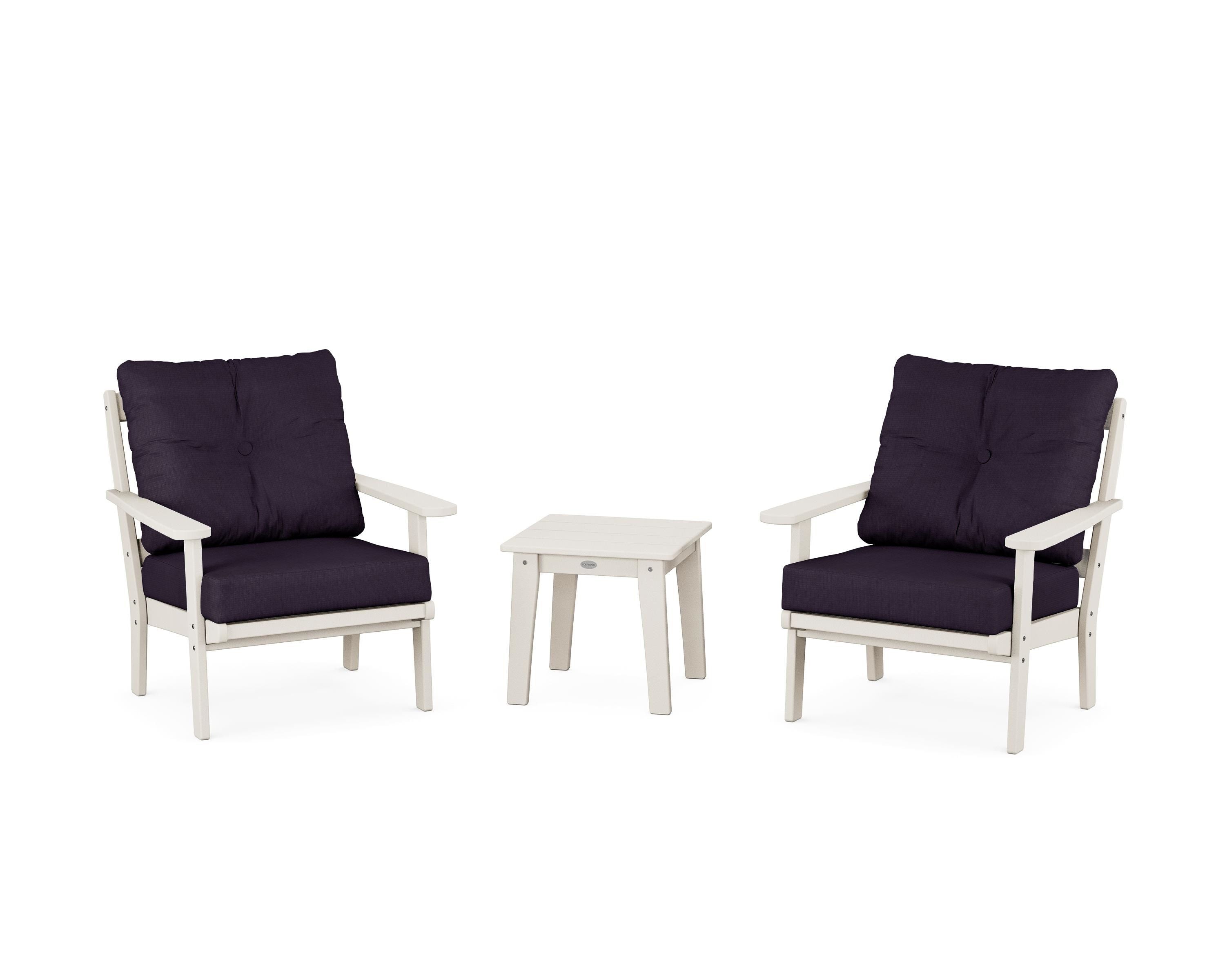 POLYWOOD® Mission 3-Piece Deep Seating Set in Sand / Navy Linen