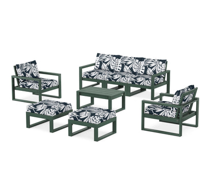 POLYWOOD® EDGE Sectional 8-Piece Lounge Sofa Set in Green / Leaf Marine Indigo