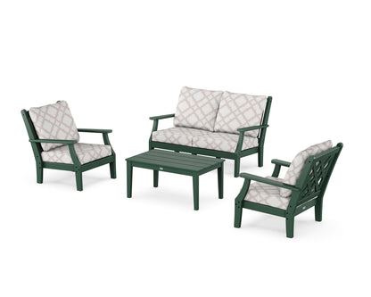 Country Living Wovendale 4-Piece Deep Seating Set with Loveseat in Green / Trellis Dune Burlap