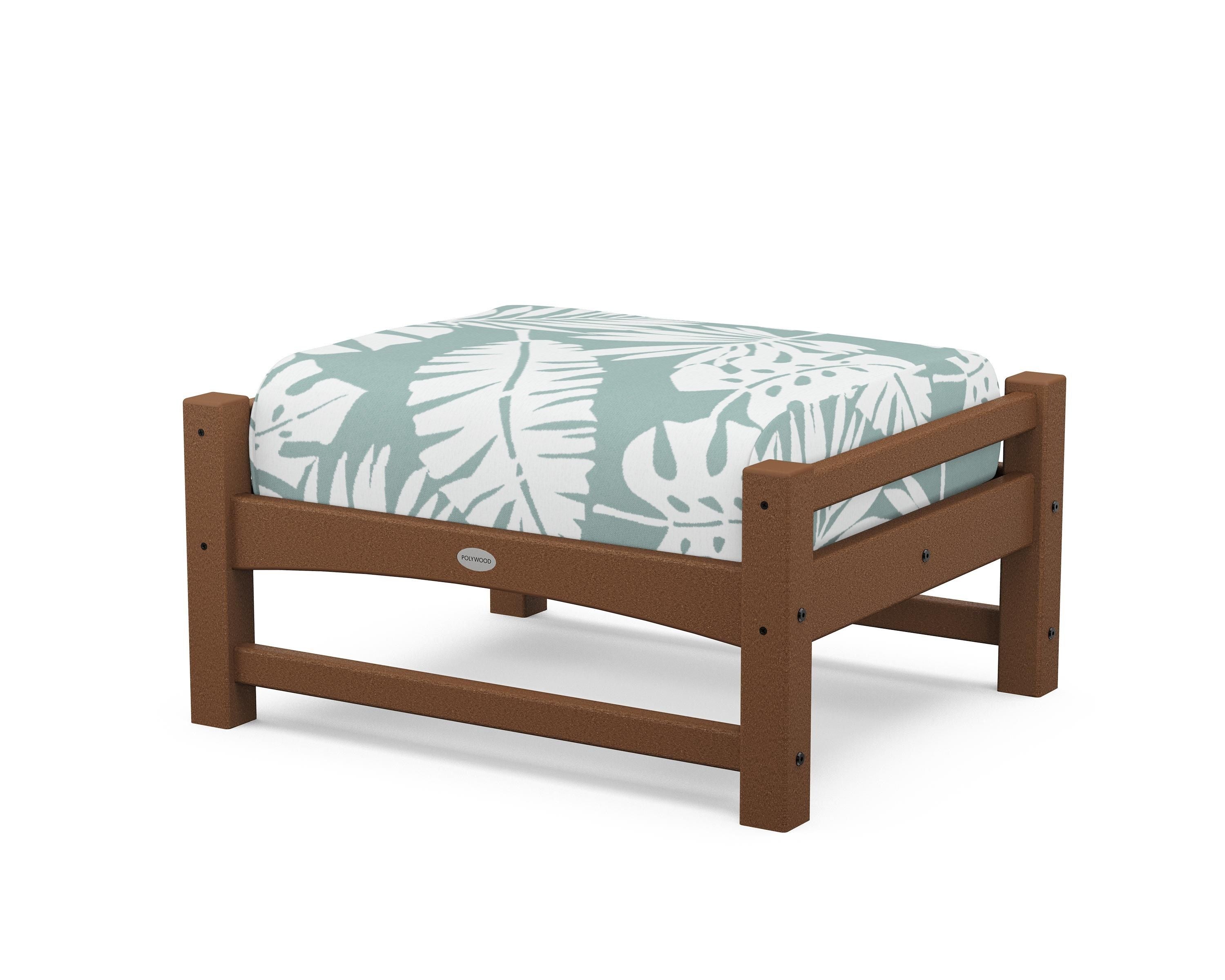 POLYWOOD® Club Ottoman in Teak / Leaf Glacier Spa