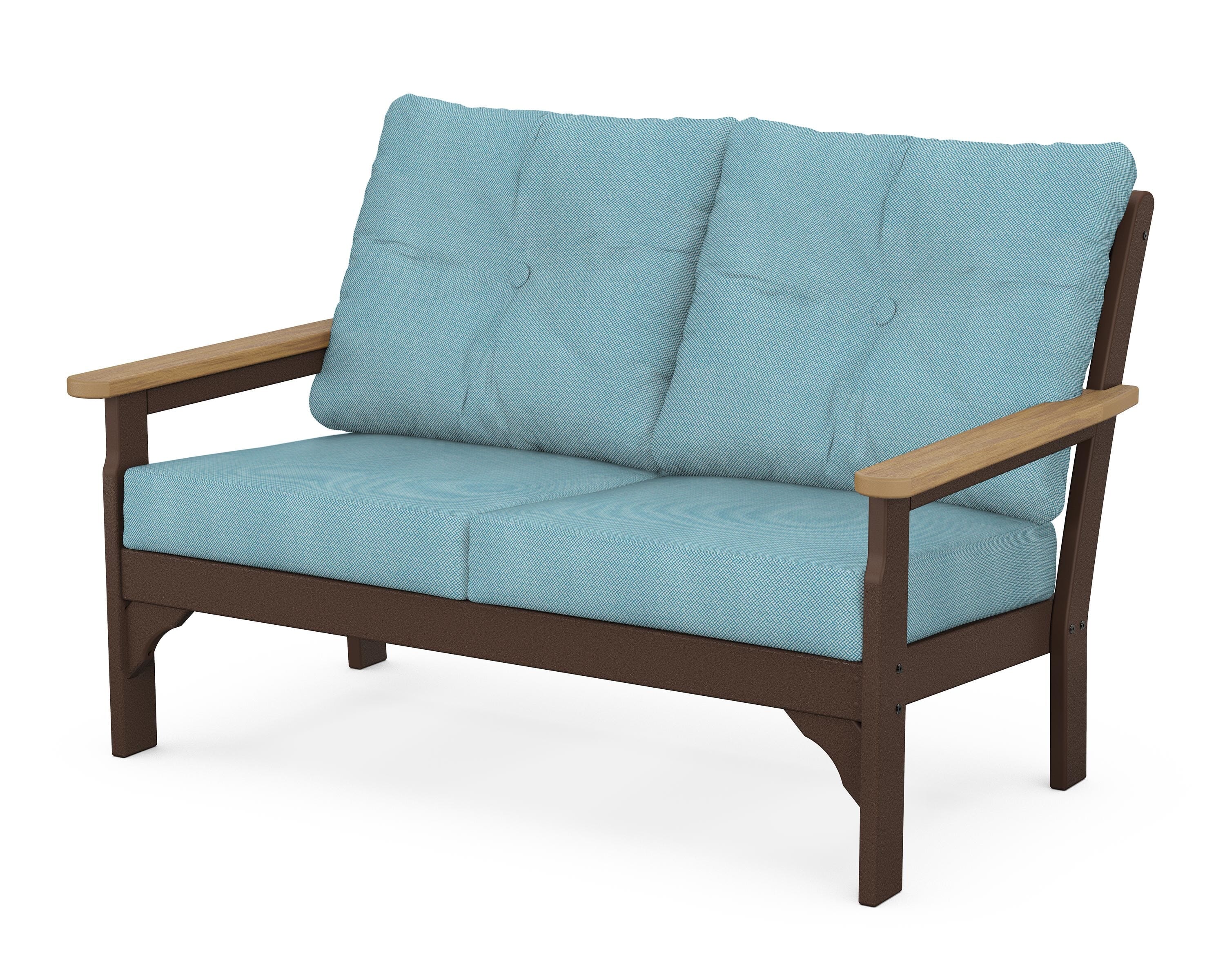 POLYWOOD® Vineyard Deep Seating Loveseat in Mahogany / Natural / Lattice Sky Blue