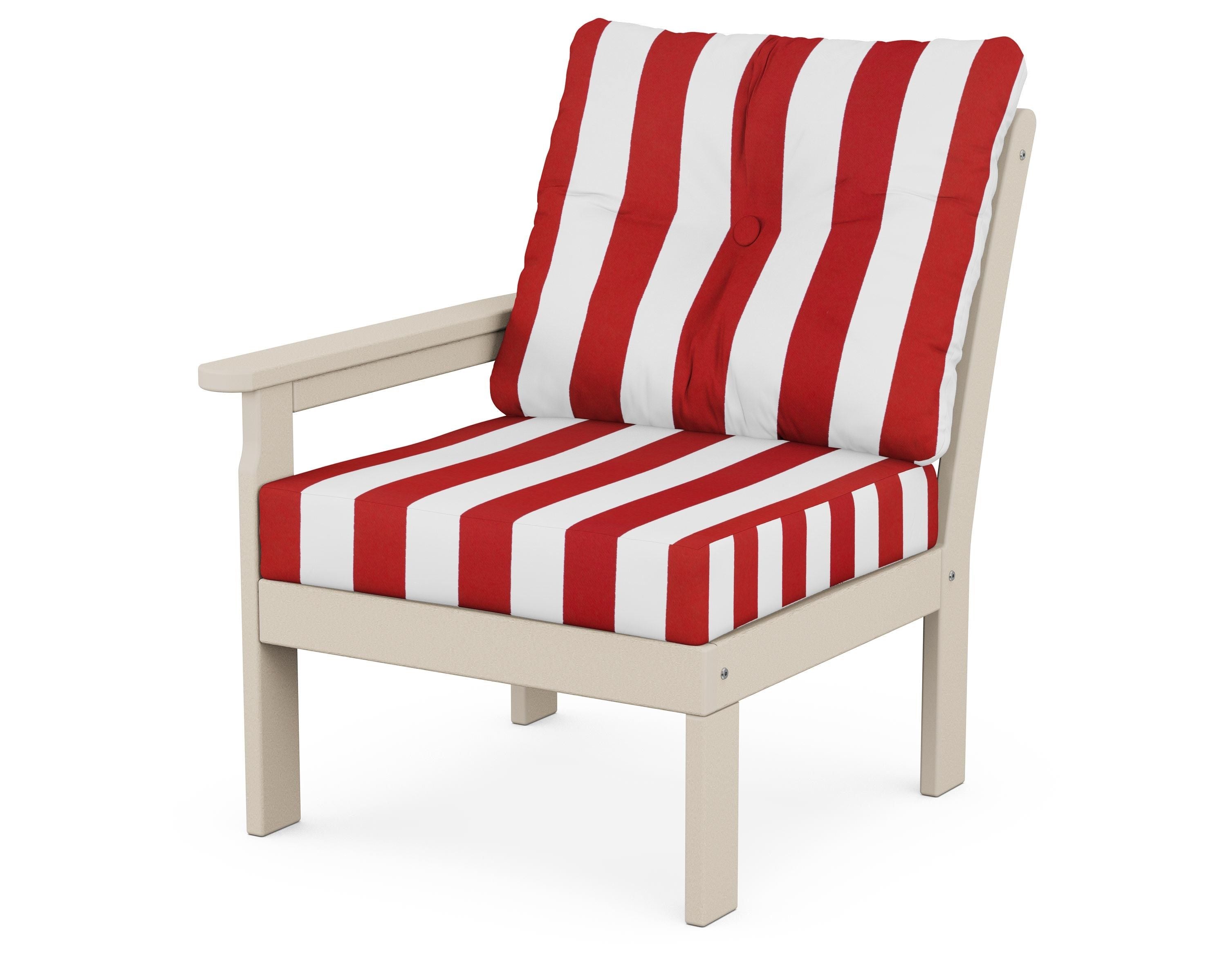 POLYWOOD® Vineyard Modular Left Arm Chair in Sand / Cabana Stripe Crimson