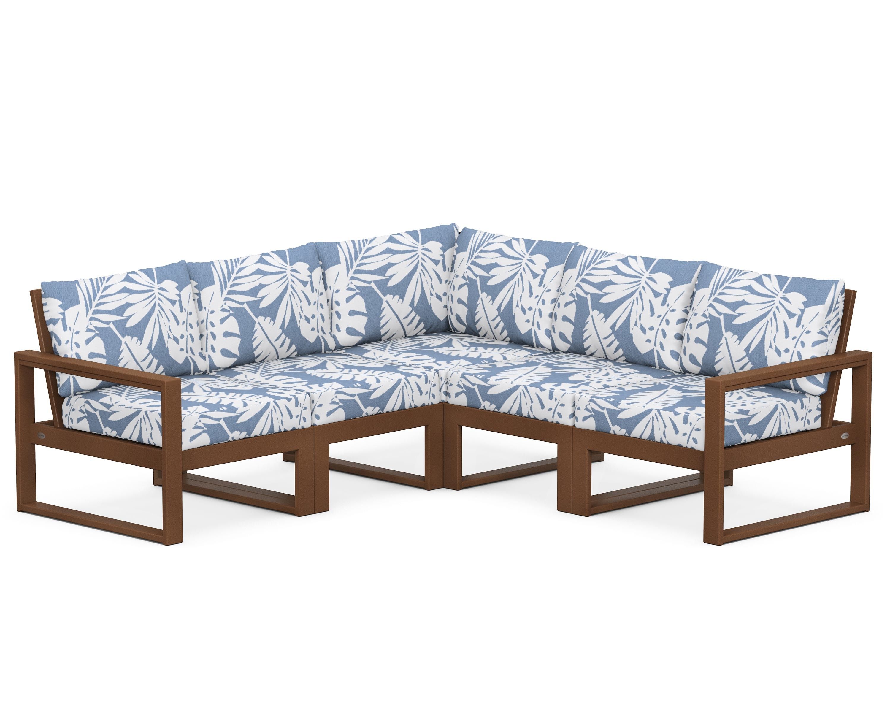 POLYWOOD® EDGE 5-Piece Modular Deep Seating Set in Teak / Leaf Sky Blue