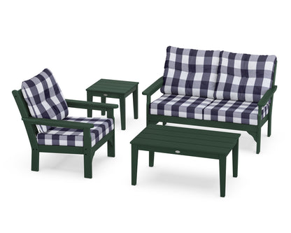 POLYWOOD® Vineyard 4-Piece Deep Seating Set in Green / Buffalo Plaid Navy