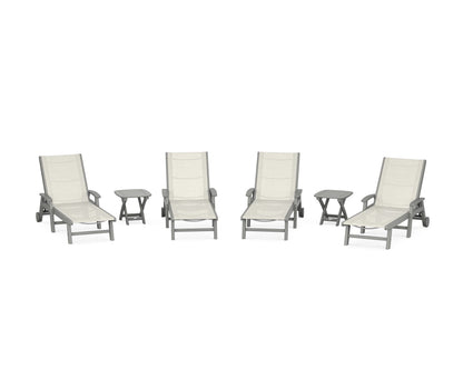 POLYWOOD® Coastal Chaise 6-Piece Set with Wheels in Slate Grey / Parchment Sling