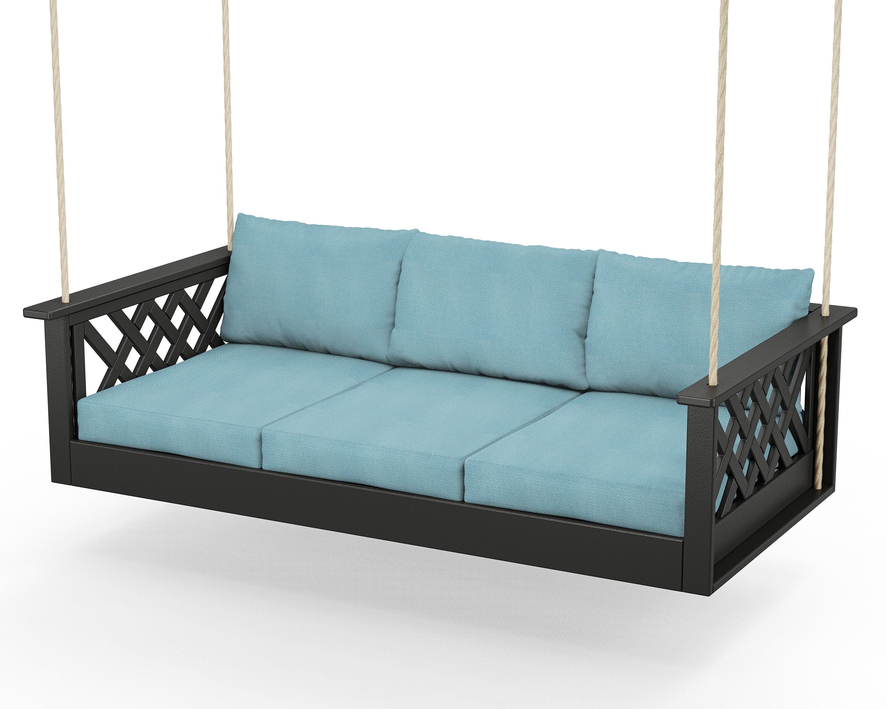 Country Living Wovendale Daybed Swing in Black / Lattice Sky Blue