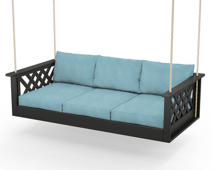 Country Living Wovendale Daybed Swing in Black / Lattice Sky Blue
