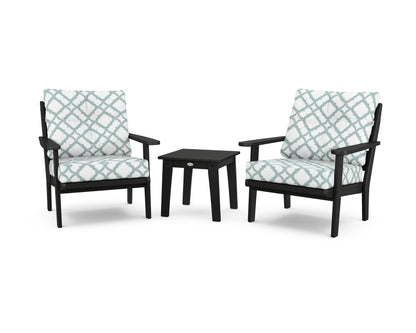 POLYWOOD® Lakeside 3-Piece Deep Seating Chair Set in Black / Trellis Glacier Spa