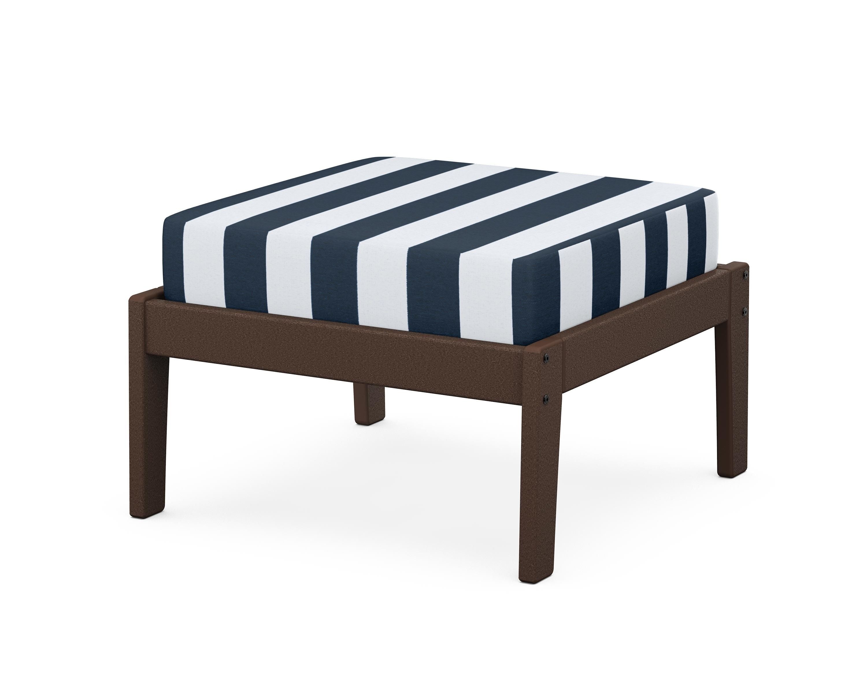 Unbranded Deep Seating Ottoman in Mahogany / Cabana Stripe Marine Indigo