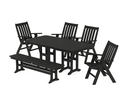 POLYWOOD® Vineyard Folding Chair 6-Piece Dining Set with Bench in Black