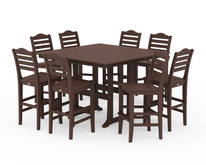 Draper James™ by  POLYWOOD® Savannah Side Chair 9-Piece Square Farmhouse Bar Set with Trestle Legs in Mahogany