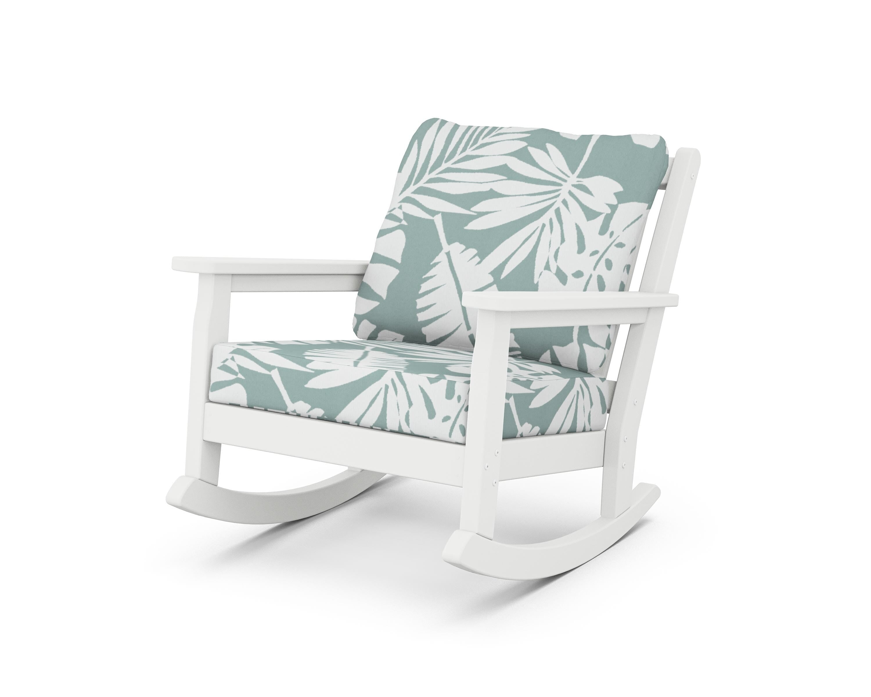 POLYWOOD® Chippendale Deep Seating Rocking Chair in White / Leaf Glacier Spa