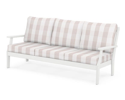 POLYWOOD® Braxton Deep Seating Sofa in White / Buffalo Plaid Dune Burlap