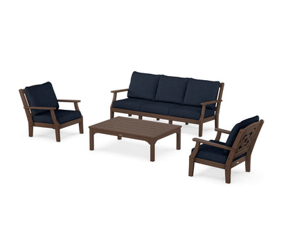 Martha Stewart by POLYWOOD® Chinoiserie 4-Piece Deep Seating Set with Sofa in Mahogany / Marine Indigo