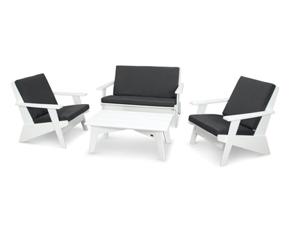 POLYWOOD® Riviera Modern Lounge 4-Piece Set in White / Spectrum Carbon