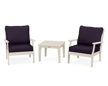 POLYWOOD® Braxton 3-Piece Deep Seating Set in Sand / Navy Linen