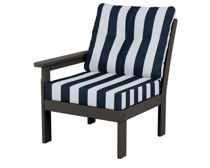POLYWOOD® Vineyard Modular Left Arm Chair in Vintage Coffee / Cabana Stripe Marine Indigo