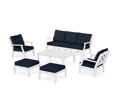 Martha Stewart by POLYWOOD® Chinoiserie 6-Piece Lounge Sofa Set in White / Marine Indigo