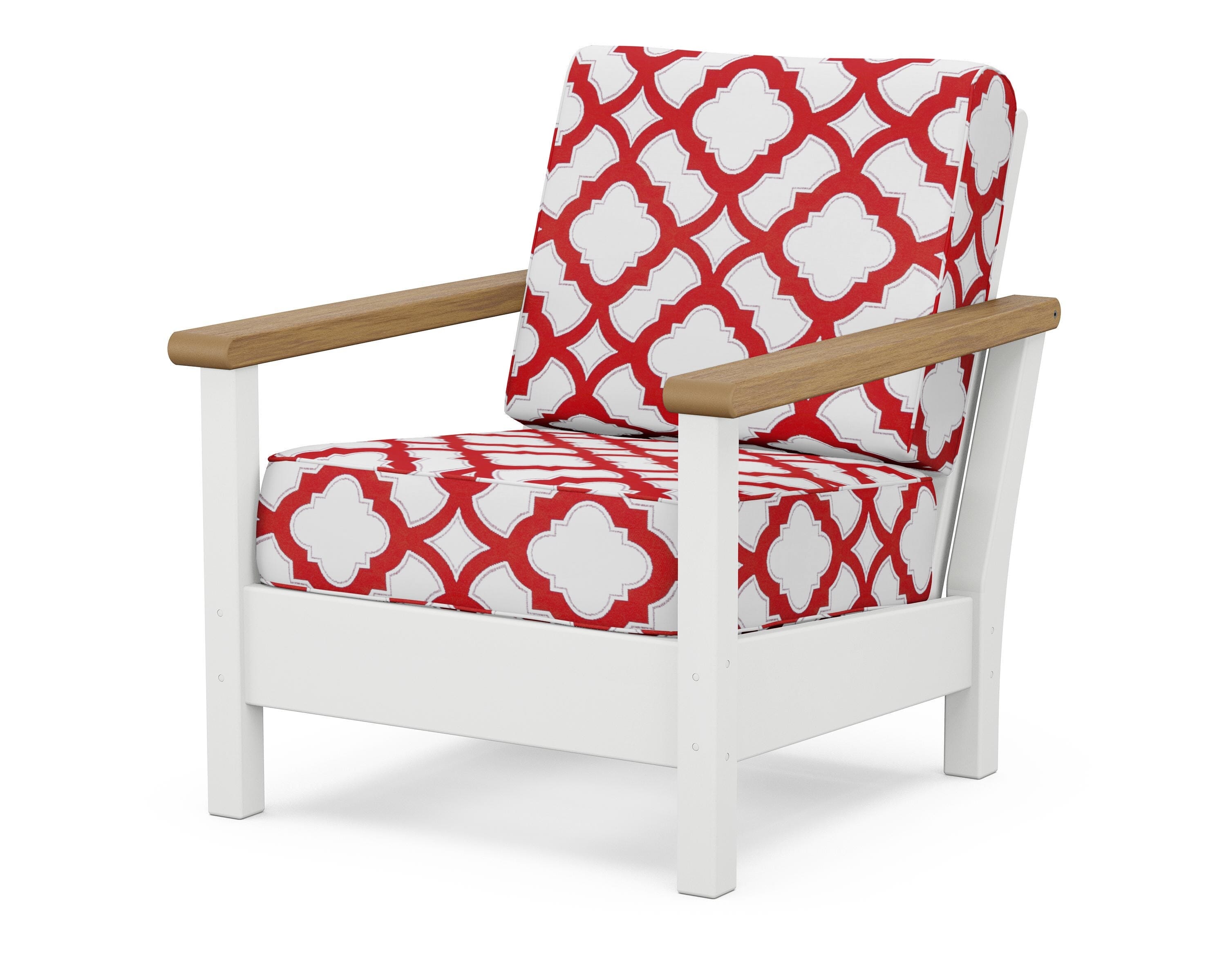 POLYWOOD® Harbour Deep Seating Chair in White / Natural / Trellis Crimson