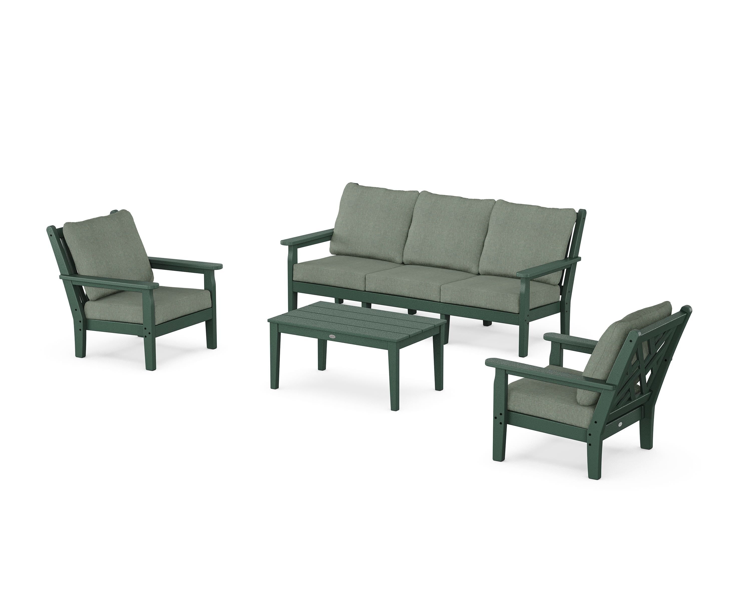 POLYWOOD® Chippendale 4-Piece Deep Seating Set with Sofa in Green / Cast Sage