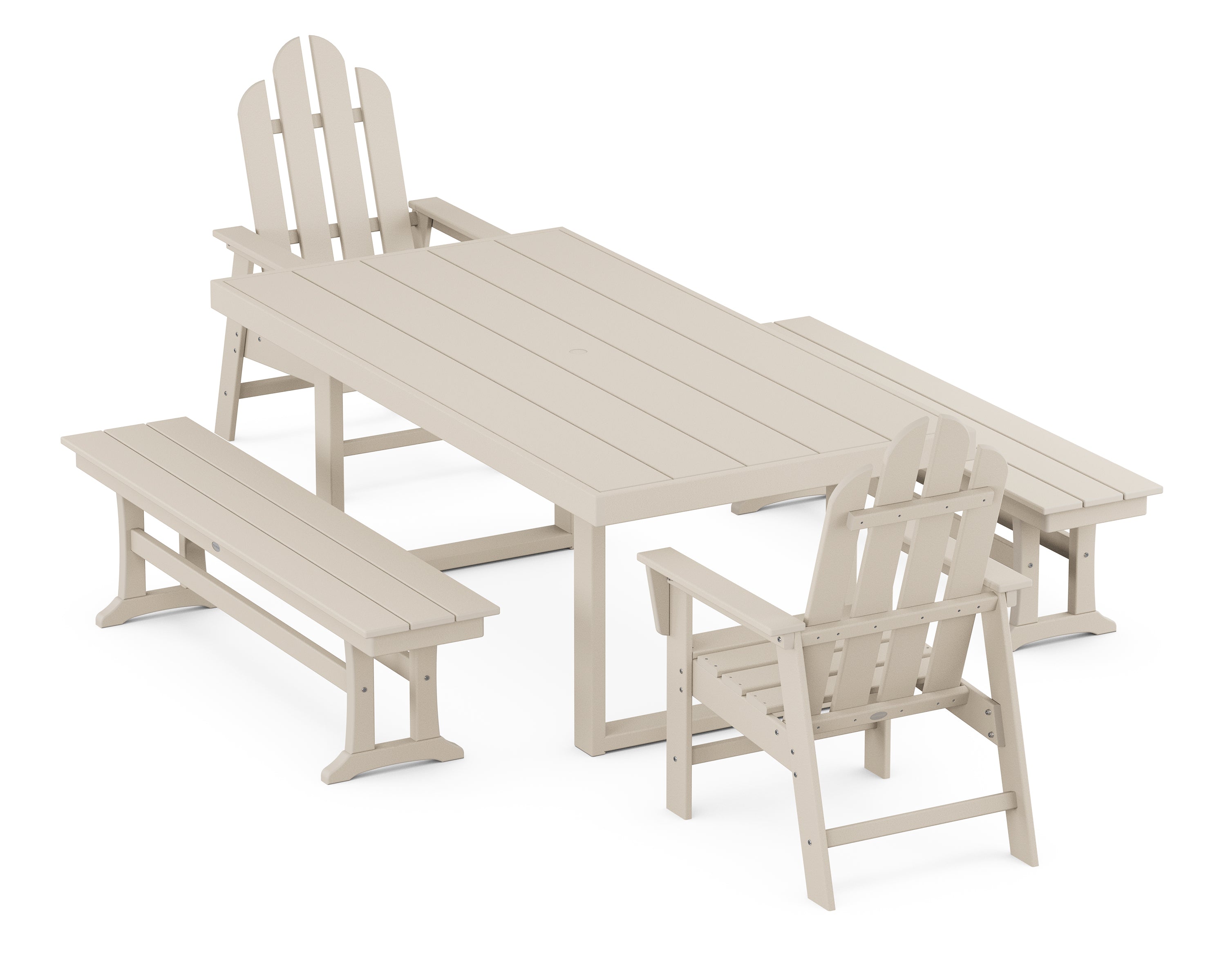 POLYWOOD® Long Island 5-Piece Dining Set with Benches in Sand