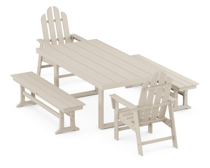POLYWOOD® Long Island 5-Piece Dining Set with Benches in Sand